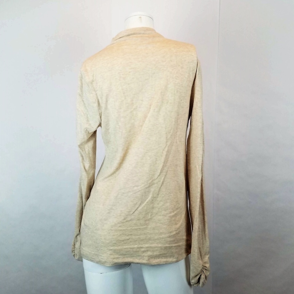 Cabi Women's Beige Nonchalant Long Sleeve Ruched Ruffle Feminine Top - Picture 3 of 5